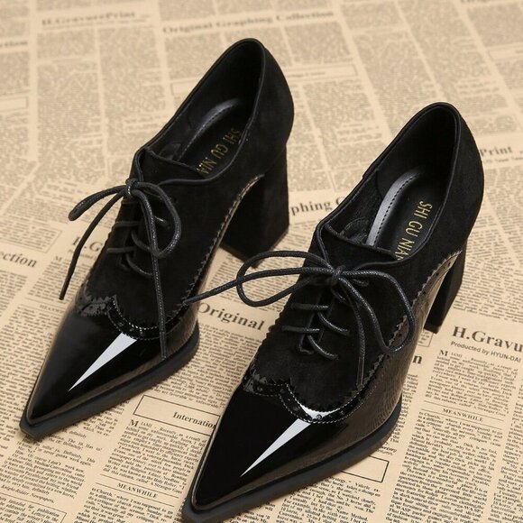 Black Elegant Women's Pointed Toe Low Vamp High Heel Shoes - Picture 2 of 4